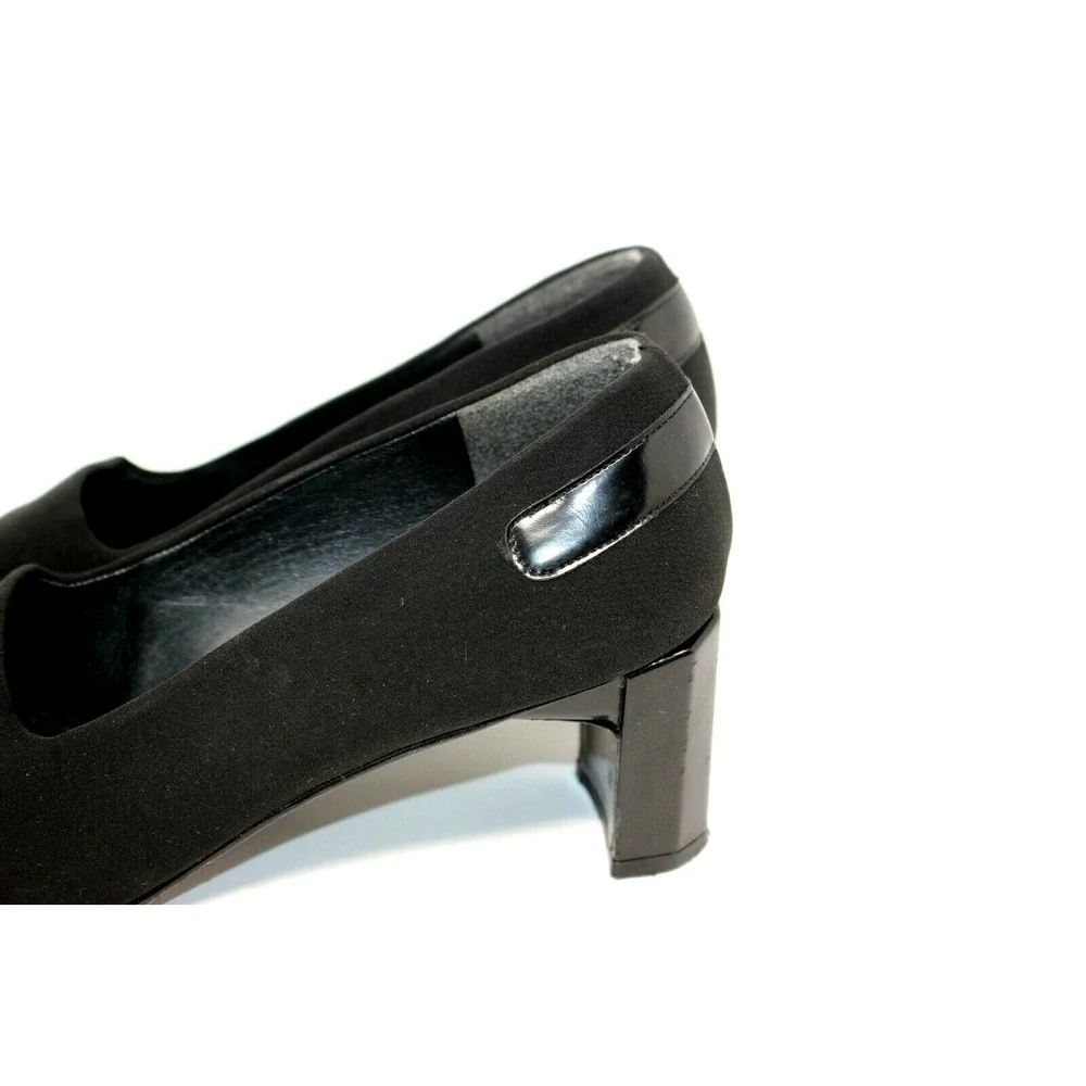 Stuart Weitzman Shoes Womens 7.5AA Textile Square Toe Black Block Heel